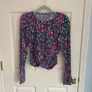 Lilly Pulitzer Pink Ruched Long Sleeve Blouse